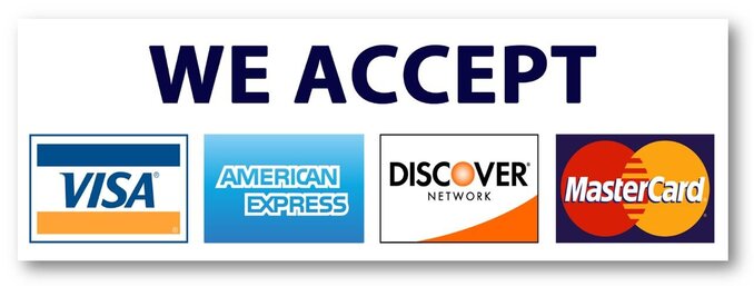 Visa, Mastercard, American Express, Discover accepted